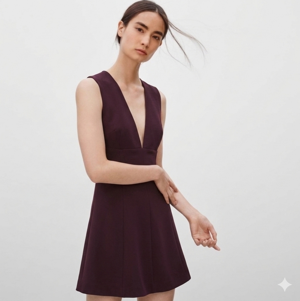 Aritzia Wilfred Montbrun Deep-V Plunge Sleeveless Mini Dress Burgundy/Maroon 4 - Picture 1 of 9